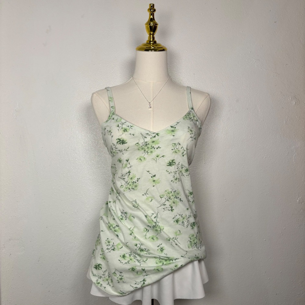 90s vintage granada green floral sleep camisole dainty cottagecore forest fairy